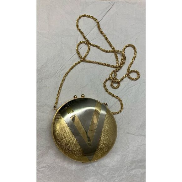 Fabrizio Verniani Vintage Gold round Metal Clutch Shoulder Purse Italy - Picture 1 of 9